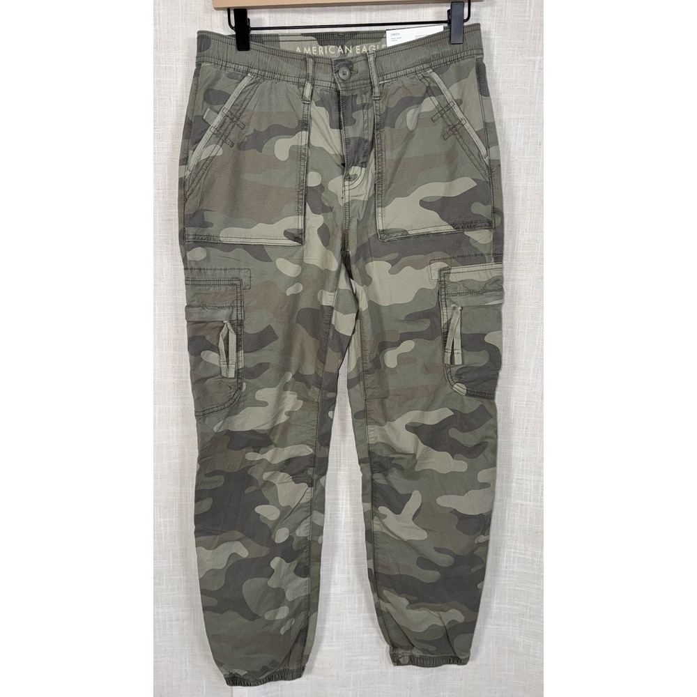 NWT American Eagle Baggy Jogger Pants Women's Sz 4 27 Camo Cargo Stretch